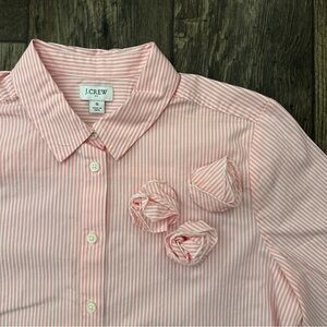 J.Crew Rosette Button-up Shirt 3D Flower Long Sleeve Women’s Sz S Pink Striped